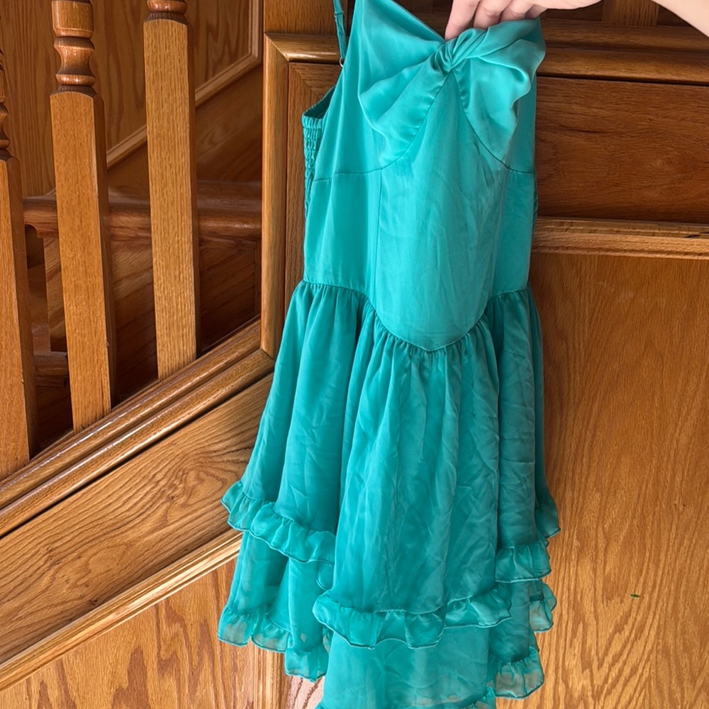 Teal Ruffled Dress with Bow Detail